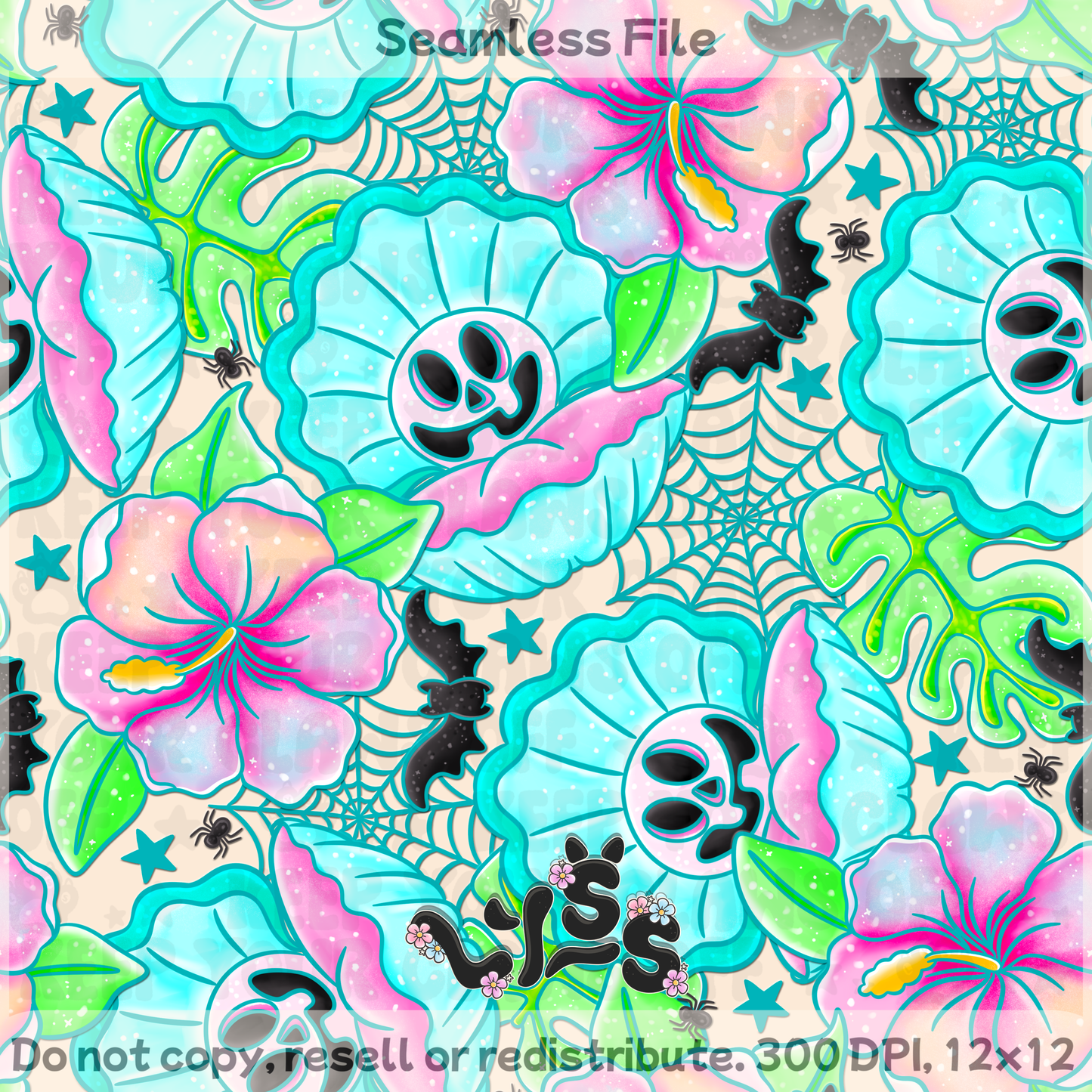 2025 - Lyss Doodles - Seamless - Spooky Tropical - 25LD035