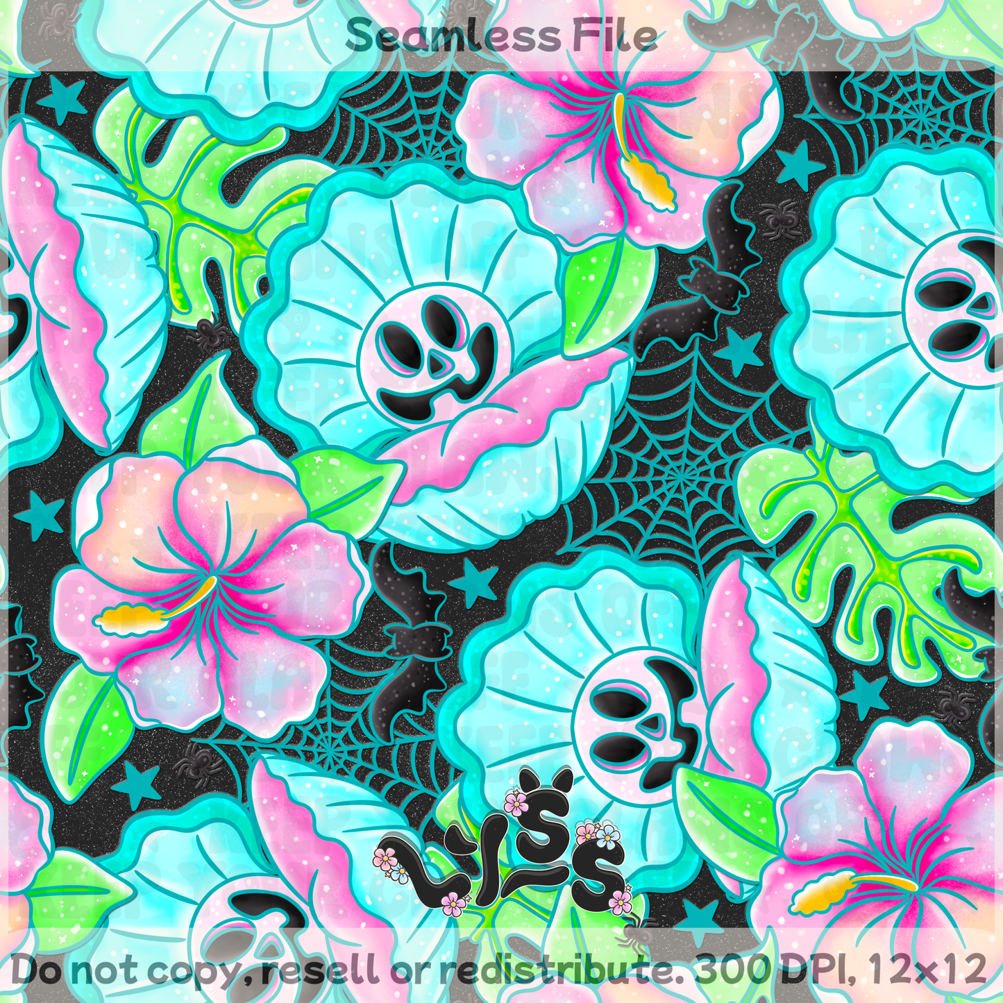 2025 - Lyss Doodles - Seamless - Spooky Tropical - 25LD035