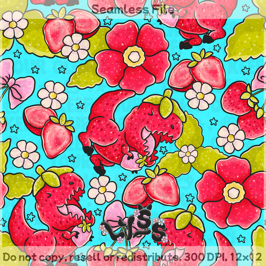 2025 - Lyss Doodles - Seamless - Lyss Doodles - Strawberry Trex - 25LD046