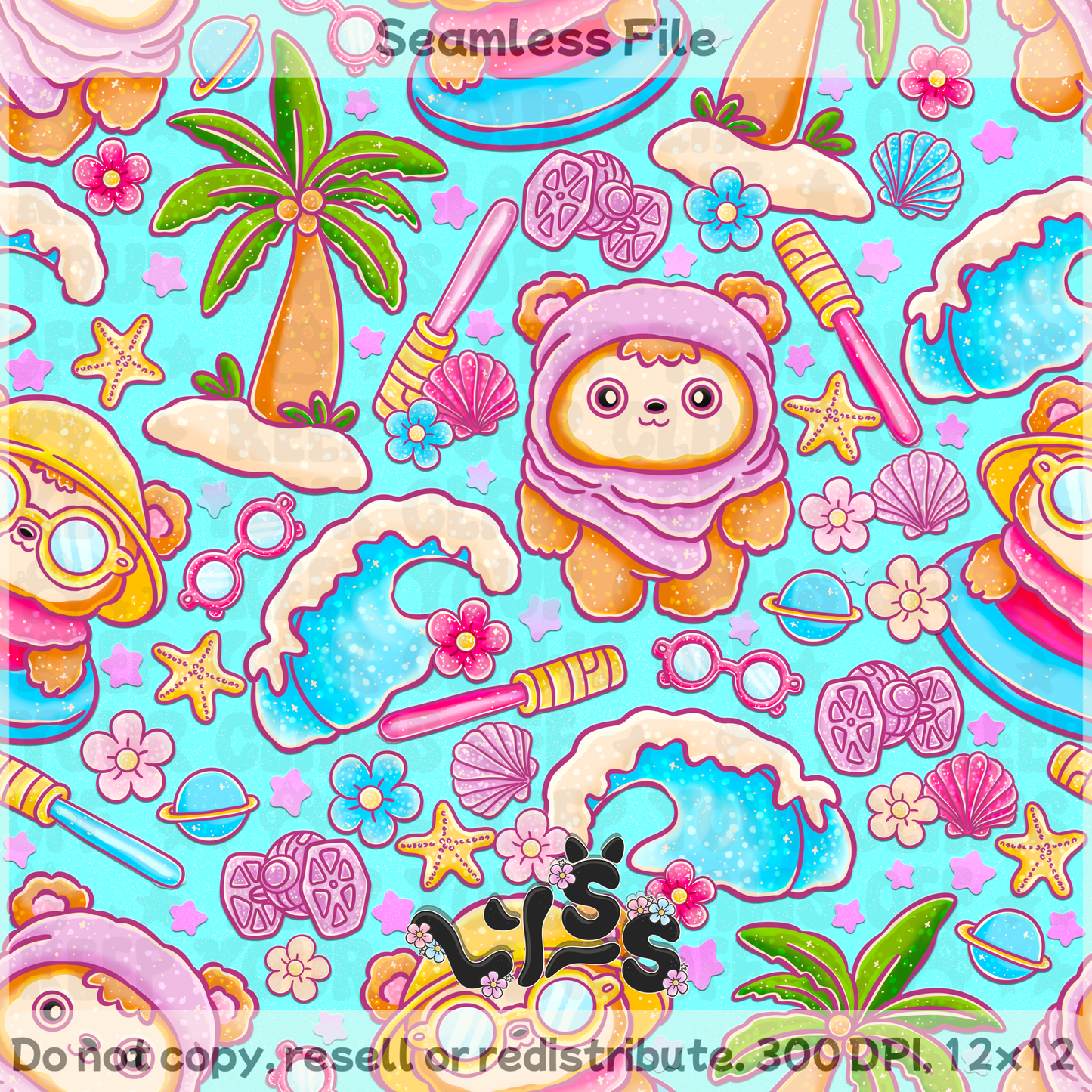 2025 - Lyss Doodles - Seamless - Lyss Doodles - Summer Ewoks - 25LD024