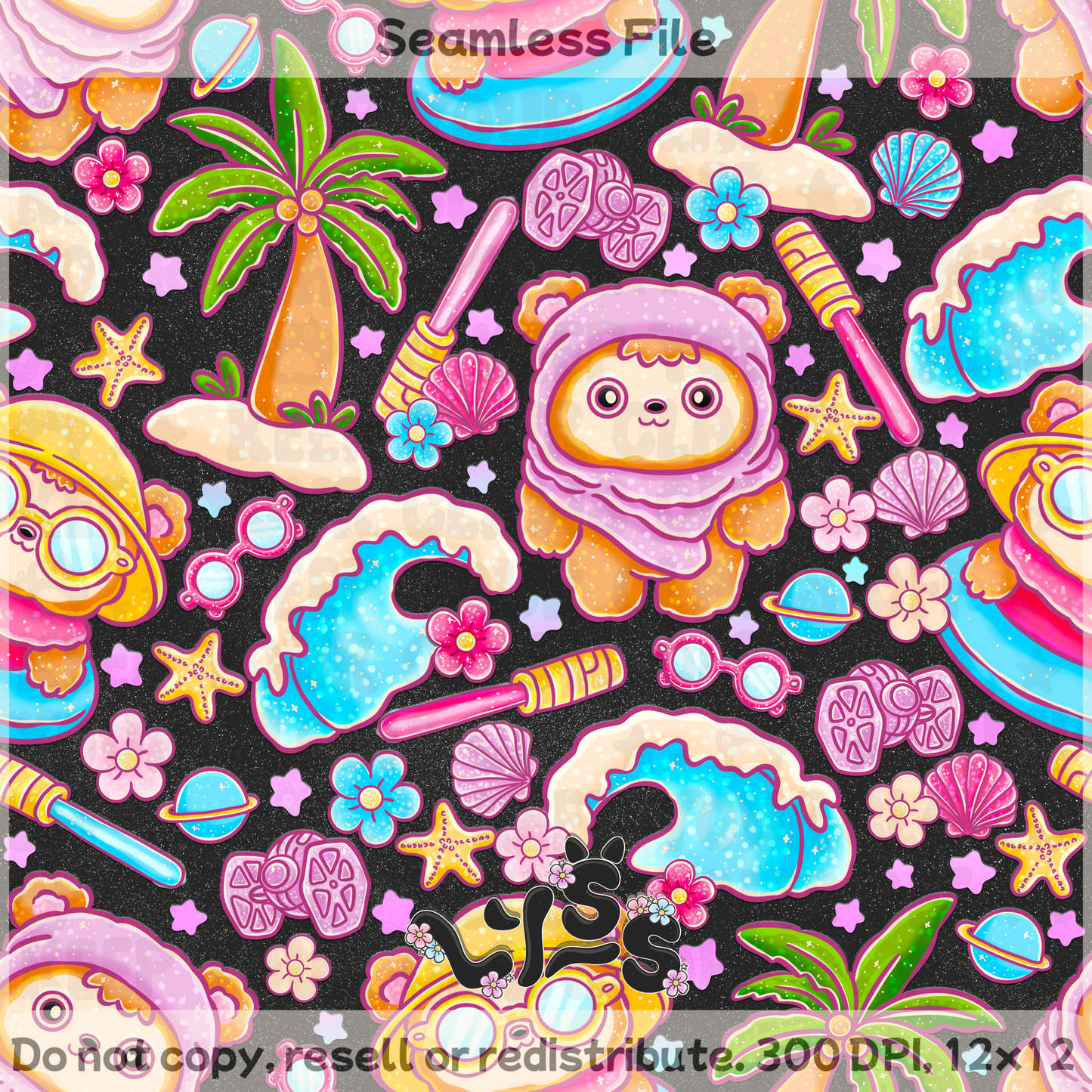 2025 - Lyss Doodles - Seamless - Lyss Doodles - Summer Ewoks - 25LD024