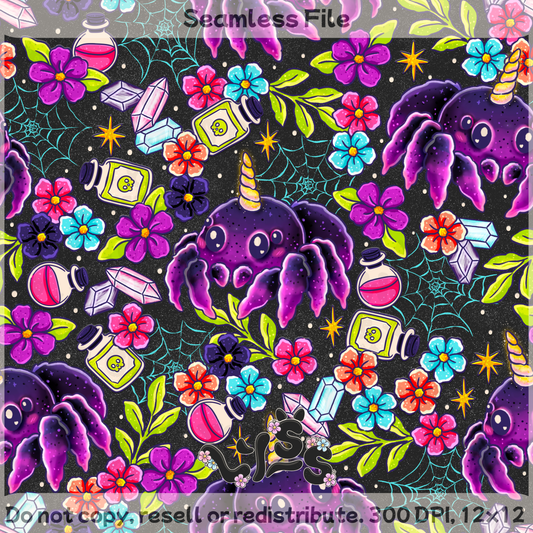 2025 - Lyss Doodles - Seamless - Unicorn Spider - 25LD061