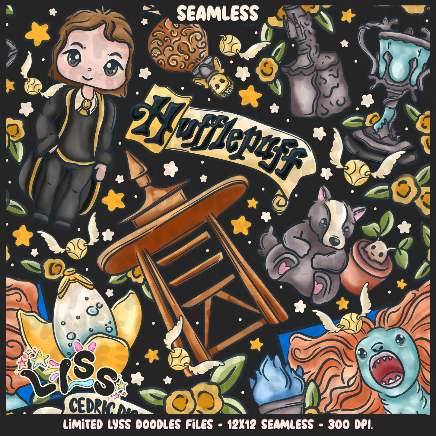 2024 - Lyss Doodles - Seamless - Mains - HP Pride - Huffle - 24LD032