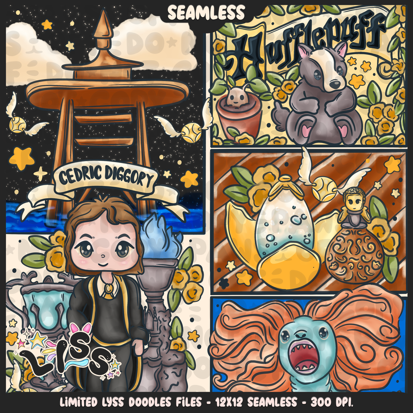 2024 - Lyss Doodles - Seamless - Mains - HP Pride - Huffle - 24LD032