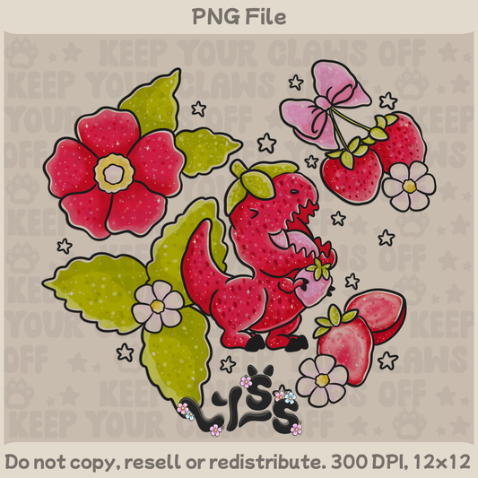 2025 - Lyss Doodles -  PNG Files - Strawberry Trex - 25LD046