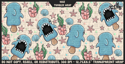 2025 - Lyss Doodles -  Tumbler Wrap Files - Icy Sharks - 25LD043 - 16OZ Tumbler Wrap