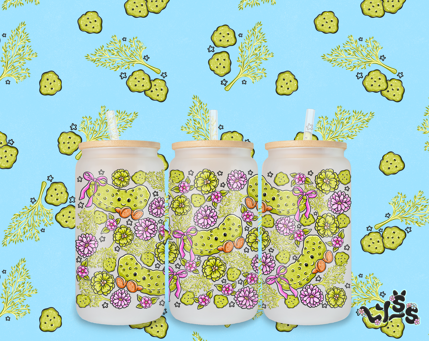 2025 - Lyss Doodles -  Tumbler Wrap Files - Garden Pickles - 25LD041 - 16OZ Tumbler Wrap