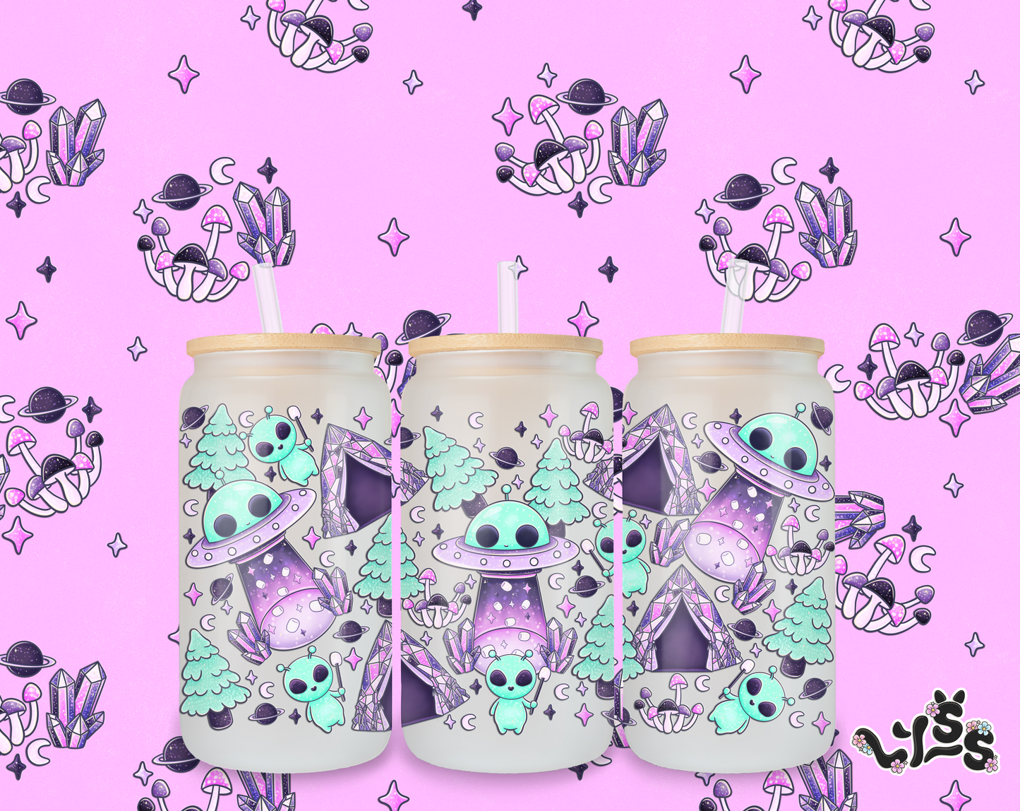 2025 - Lyss Doodles -  Tumbler Wrap Files - Amethyst Aliens - 25LD026 - 16OZ Wrap