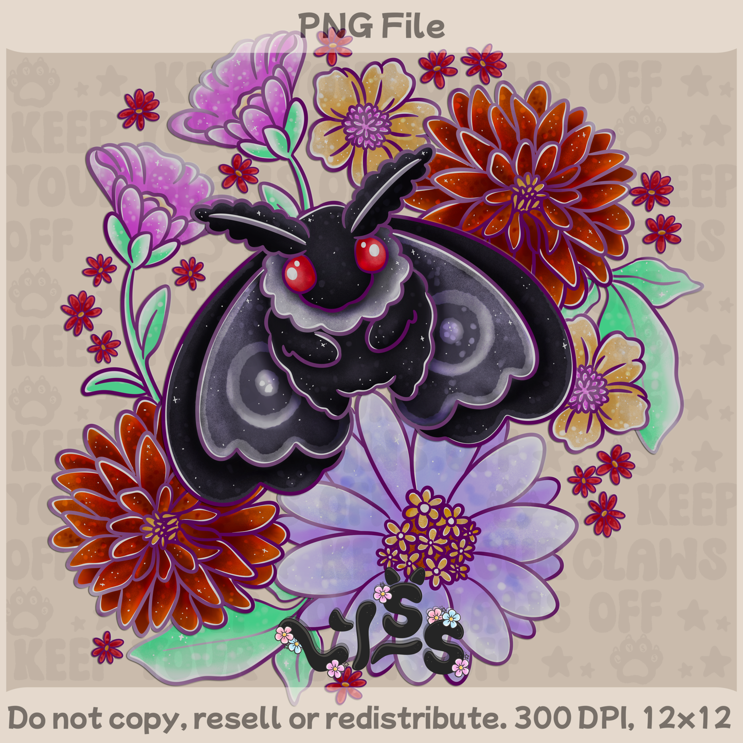 2025 - Lyss Doodles -  PNG Files - Garden Mothman - 25LD034