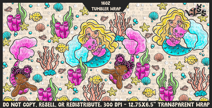 2025 - Lyss Doodles -  Tumbler Wrap Files - Mermaid Reef - 25LD044 - 16OZ Tumbler Wrap