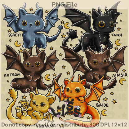 2025 - Lyss Doodles -  PNG Files - Dragon Riders - Cats - 25LD018