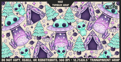 2025 - Lyss Doodles -  Tumbler Wrap Files - Amethyst Aliens - 25LD026 - 16OZ Wrap